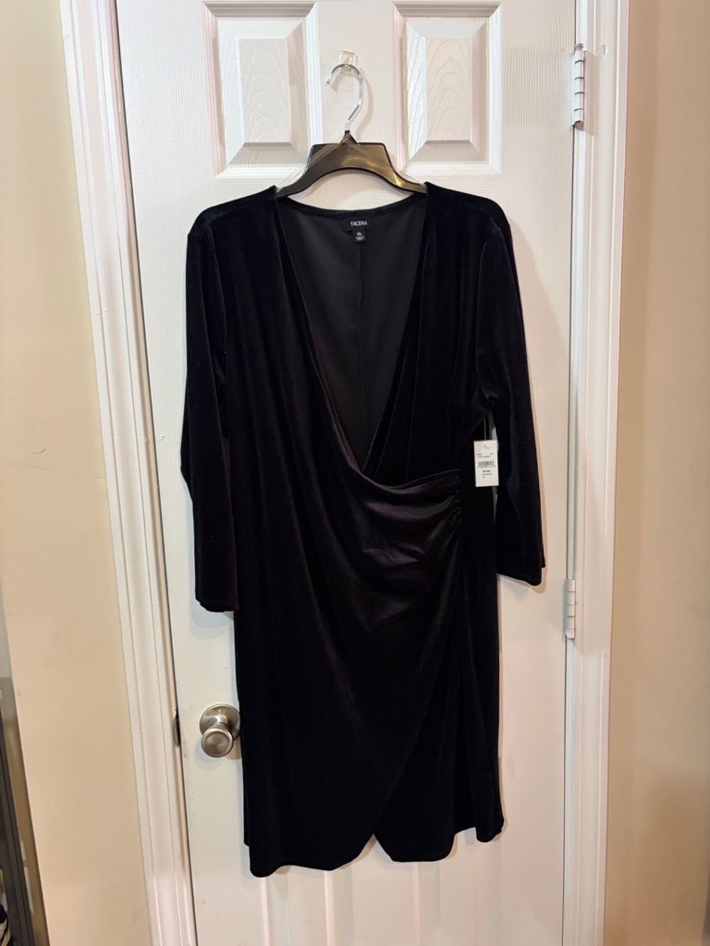 Tacera Black Velvet Long Sleeve Draped Wrap Dress